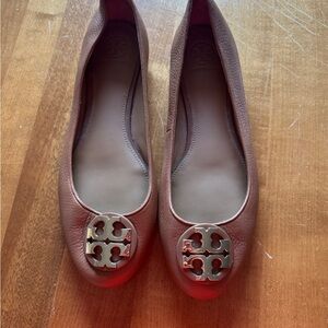 Tory Burch Tan Leather Logo Ballet Flats